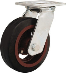Hamilton - 6" Diam x 2" Wide x 7-1/2" OAH Top Plate Mount Swivel Caster - Rubber Mold on Cast Iron, 410 Lb Capacity, Straight Roller Bearing, 4 x 4-1/2" Plate - Exact Tooling