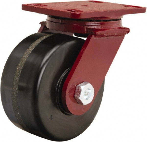 Hamilton - 6" Diam x 3" Wide x 7-1/2" OAH Top Plate Mount Swivel Caster - Phenolic, 2,000 Lb Capacity, Straight Roller Bearing, 4-1/2 x 6-1/2" Plate - Exact Tooling