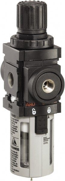 ARO/Ingersoll-Rand - 1/8" NPT Port Miniature 1 Piece Filter/Regulator FRL Unit - Polycarbonate Bowl, 43 SCFM, 150 Max psi, 6.2" High x 1.575" Long, Manual Drain - Exact Tooling