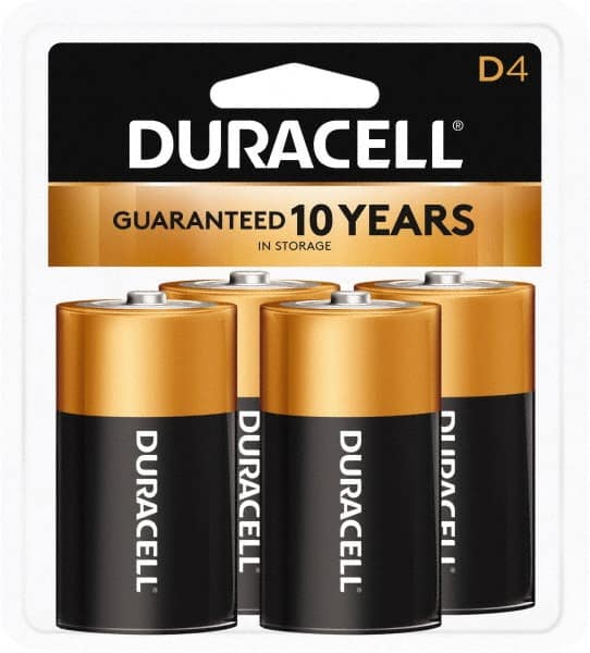 Duracell - Size D, Alkaline, 4 Pack, Standard Battery - 1.5 Volts, Button Tab Terminal - Exact Tooling