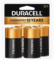 Duracell - Size D, Alkaline, 4 Pack, Standard Battery - 1.5 Volts, Button Tab Terminal - Exact Tooling