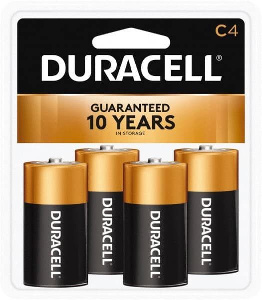 Duracell - Size C, Alkaline, 4 Pack, Standard Battery - 1.5 Volts, Button Tab Terminal - Exact Tooling