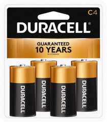 Duracell - Size C, Alkaline, 4 Pack, Standard Battery - 1.5 Volts, Button Tab Terminal - Exact Tooling