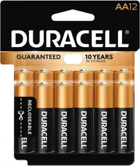 Duracell - Size AA, Alkaline, 12 Pack, Standard Battery - 1.5 Volts, Button Tab Terminal - Exact Tooling