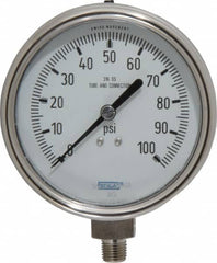 Wika - 4" Dial, 1/4 Thread, 0-100 Scale Range, Pressure Gauge - Lower Connection Mount, Accurate to 1% of Scale - Exact Tooling