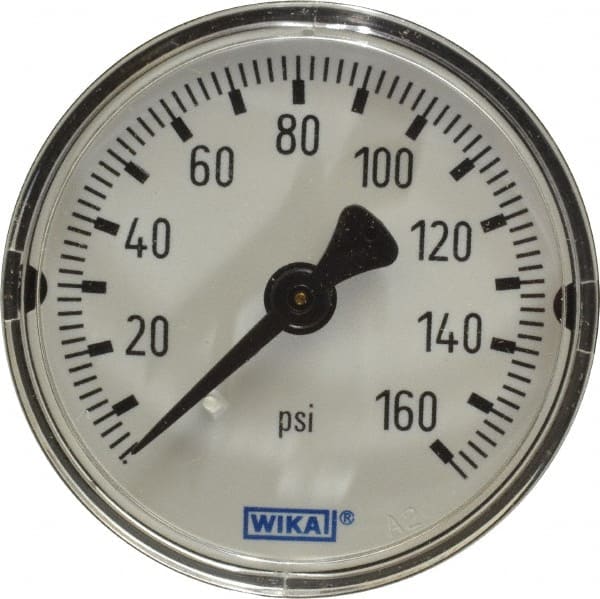 Wika - 2" Dial, 1/4 Thread, 0-160 Scale Range, Pressure Gauge - Center Back Connection Mount, Accurate to 3-2-3% of Scale - Exact Tooling