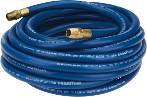 Continental ContiTech - 1/4" ID x 1/2" OD 25' Long Multipurpose Air Hose - MNPT x MNPT Ends, 300 Working psi, -10 to 158°F, 1/4" Fitting, Blue - Exact Tooling