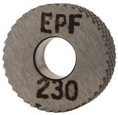 Made in USA - 1/2" Diam, 90° Tooth Angle, 30 TPI, Standard (Shape), Form Type High Speed Steel Female Diamond Knurl Wheel - 3/16" Face Width, 3/16" Hole, Circular Pitch, 30° Helix, Bright Finish, Series EP - Exact Tooling