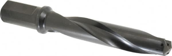 Allied Machine and Engineering - Series 2.5, 1-3/16 to 1-3/8" Diam, 1-1/4" Diam Straight Shank with Flange, Helical Flute Spade Drill - 5-3/8" Max Depth, 7-13/64" Body Length, 9-11/32" OAL, Intermediate Length, Through Coolant - Exact Tooling