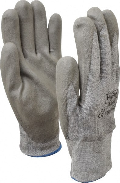 Ansell - Size 2XL (11), ANSI Cut Lvl 2, Abrasion Lvl 6, Polyurethane Coated Cut Resistant Gloves - 10.5" Long, Palm & Fingers Coated, Dyneema/Lycra Lining, Knit Wrist, Gray/Gray, Paired - Exact Tooling