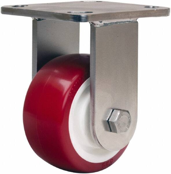 Hamilton - 4" Diam x 2" Wide x 5-5/8" OAH Top Plate Mount Rigid Caster - Polyurethane Mold on Polypropylene, 750 Lb Capacity, Delrin Bearing, 4 x 4-1/2" Plate - Exact Tooling