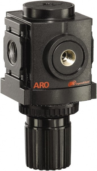 ARO/Ingersoll-Rand - 3/8 NPT Port, 113 CFM, Aluminum Compact Regulator - 0 to 140 psi Range, 250 Max psi Supply Pressure, 1/8" Gauge Port Thread, 2.705" Wide x 4.772" High - Exact Tooling