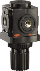 ARO/Ingersoll-Rand - 3/8 NPT Port, 113 CFM, Aluminum Compact Regulator - 0 to 140 psi Range, 250 Max psi Supply Pressure, 1/8" Gauge Port Thread, 2.705" Wide x 4.772" High - Exact Tooling