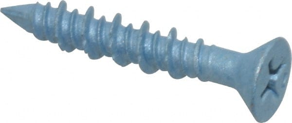 Elco - 3/16" Diam, 1-1/4" OAL, Phillips Drive, Concrete Screw & Masonry Fastener - Steel, Blue StalGard Finish, Includes #2 Drill Bit - Exact Tooling