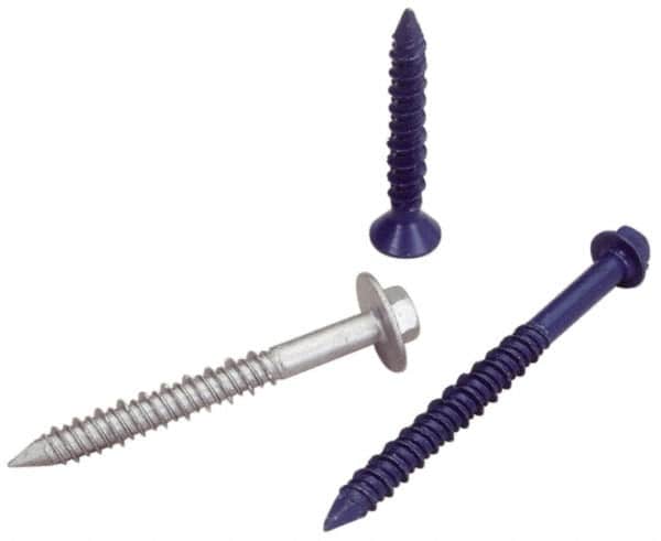 Elco - 1/4" Diam, 1-1/4" OAL, Phillips Drive, Concrete Screw & Masonry Fastener - Steel, Blue StalGard Finish, Includes #3 Drill Bit - Exact Tooling