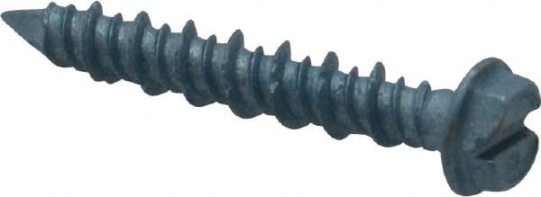 Elco - 3/16" Diam, 1-1/4" Length Under Head, Hex Drive, Concrete Screw & Masonry Fastener - Steel, Blue StalGard Finish, Includes 5/16" Drill Bit - Exact Tooling