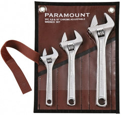 Paramount - 3 Piece, 6" to 10", Adjustable Wrench Set - Inch Measurement Standard, Chrome Finish, Comes in Canvas Roll - Exact Tooling