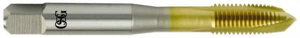 OSG - 7/8-14 UNF, 5 Flute, TiN Finish, High Speed Steel Spiral Point Tap - Plug Chamfer, Right Hand Thread, 4-11/16" OAL, 2-7/32" Thread Length, 0.697" Shank Diam, Series 11015 - Exact Tooling