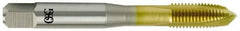 OSG - 1/4-28 UNF, 3 Flute, TiN Finish, Vanadium High Speed Steel Spiral Point Tap - Plug Chamfer, Right Hand Thread, 2-1/2" OAL, 1" Thread Length, Series 11015 - Exact Tooling