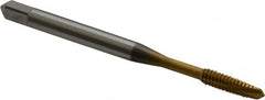 OSG - #4-40 UNC, 3 Flute, TiN Finish, Vanadium High Speed Steel Spiral Point Tap - Plug Chamfer, Right Hand Thread, 1-7/8" OAL, 9/16" Thread Length, Series 11015 - Exact Tooling