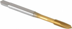 OSG - #8-32 UNC, 3 Flute, TiN Finish, Vanadium High Speed Steel Spiral Point Tap - Plug Chamfer, Right Hand Thread, 2-1/8" OAL, 3/4" Thread Length, Series 11015 - Exact Tooling