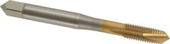 OSG - 1/4-28 UNF, 3 Flute, TiN Finish, Vanadium High Speed Steel Spiral Point Tap - Plug Chamfer, Right Hand Thread, 2-1/2" OAL, 1" Thread Length, 3B Class of Fit, Series 11015 - Exact Tooling