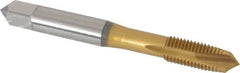 OSG - 5/16-24 UNF, 3 Flute, TiN Finish, Vanadium High Speed Steel Spiral Point Tap - Plug Chamfer, Right Hand Thread, 2-23/32" OAL, 1-1/8" Thread Length, Series 11015 - Exact Tooling