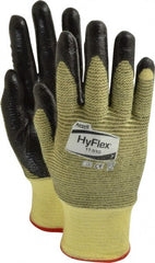 Ansell - Size S (7), ANSI Cut Lvl 2, Abrasion Lvl 3, Nitrile Coated Cut Resistant Gloves - Palm & Fingers Coated, Kevlar Lining, Knit Wrist, Black/Yellow, Paired - Exact Tooling
