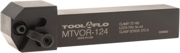 Tool-Flo - External Thread, Right Hand Cut, 3/4" Shank Width x 3/4" Shank Height Indexable Threading Toolholder - 4-1/2" OAL, T.MA/C 43 Insert Compatibility, MTVO Toolholder, Series On-Edge - Exact Tooling