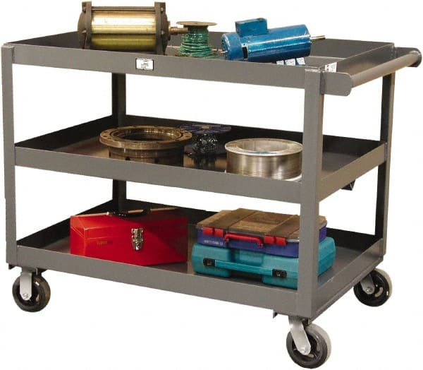 Strong Hold - 2,000 Lb Capacity, 32" Wide x 48" Long x 40" High Service Cart - 3 Shelf, Steel, Swivel Casters - Exact Tooling