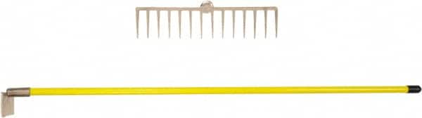 Ampco - Rake with 58" Straight Fiberglass Handle - 14-1/4" Blade Width, 14 Tines, 2-3/4" Tine Length - Exact Tooling