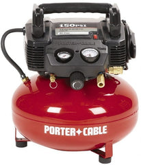 Porter-Cable - 0.8 HP, 2.6 CFM Pancake Electric Oil Free Compressor - 6 Gallon Tank, 10 Amp, 150 Max psi, 120V - Exact Tooling