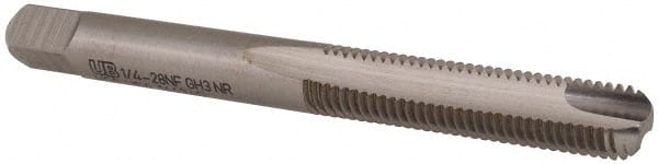 Union Butterfield - 1/4-28 UNF, 2 Flute, Bright Finish, High Speed Steel Spiral Point Tap - Bottoming Chamfer, Right Hand Thread, 2-1/2" OAL, 1" Thread Length, 0.255" Shank Diam, 2B/3B Class of Fit, Series 1585NR - Exact Tooling