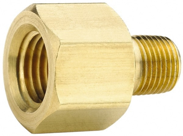 Parker - 1/2 Male Thread x 1/2 Female Thread, Brass Industrial Pipe Adapter - MNPTF x FNPTF, 1,000 psi - Exact Tooling