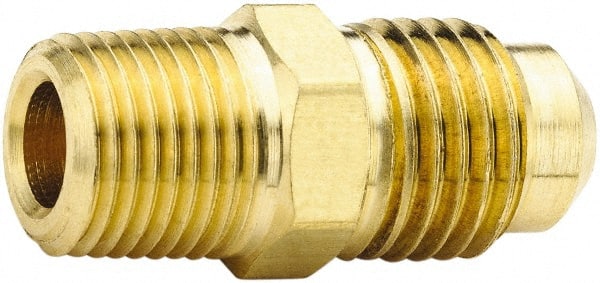 Parker - 3/8" Tube OD, 45° Lead Free Brass Flared Tube Male Connector - 3/8 NPTF, Flare x MNPTF Ends - Exact Tooling