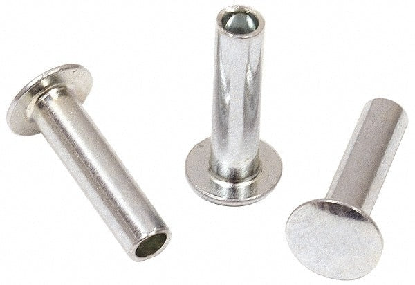 RivetKing - 0.1 to 0.17" Hole Diam, Round Head, Zinc Plated Steel, Semi Tubular Rivet - 5/16 Head Diam, 3/8" Length Under Head, 9/64 Body Diam - Exact Tooling
