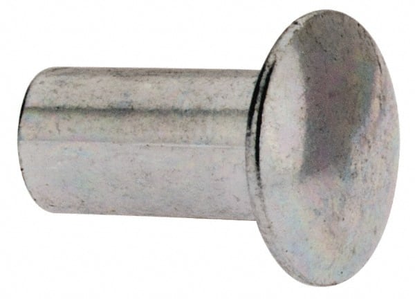 RivetKing - 0.084 to 0.09" Hole Diam, Round Head, Zinc Plated Steel, Semi Tubular Rivet - 7/32 Head Diam, 1/4" Length Under Head, 1/8 Body Diam - Exact Tooling