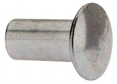 RivetKing - 0.084 to 0.09" Hole Diam, Round Head, Zinc Plated Steel, Semi Tubular Rivet - 7/32 Head Diam, 1/4" Length Under Head, 1/8 Body Diam - Exact Tooling