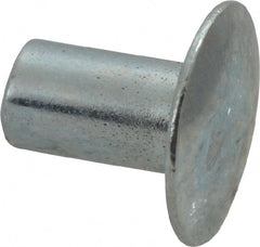 RivetKing - 0.1 to 0.17" Hole Diam, Round Head, Zinc Plated Steel, Semi Tubular Rivet - 5/16 Head Diam, 1/4" Length Under Head, 9/64 Body Diam - Exact Tooling
