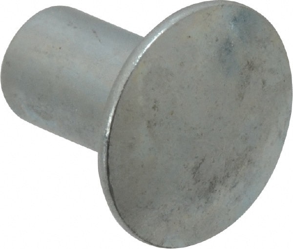 RivetKing - 0.134 to 0.141" Hole Diam, Round Head, Zinc Plated Steel, Semi Tubular Rivet - 3/8 Head Diam, 5/16" Length Under Head, 3/16 Body Diam - Exact Tooling