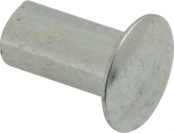 RivetKing - 0.176 to 0.184" Hole Diam, Round Head, Zinc Plated Steel, Semi Tubular Rivet - 7/16 Head Diam, 1/2" Length Under Head, 1/4 Body Diam - Exact Tooling