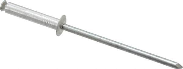 RivetKing - Dome Head Aluminum Peel Blind Rivet - Steel Mandrel, 1/8" to 0.433" Grip, 0.255" Head Diam, 0.129" Max Hole Diam, 0.630 to 0.669" Length Under Head, 1/8" Body Diam - Exact Tooling