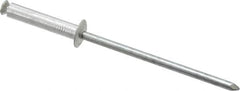 RivetKing - Dome Head Aluminum Peel Blind Rivet - Steel Mandrel, 1/8" to 0.433" Grip, 0.255" Head Diam, 0.129" Max Hole Diam, 0.630 to 0.669" Length Under Head, 1/8" Body Diam - Exact Tooling