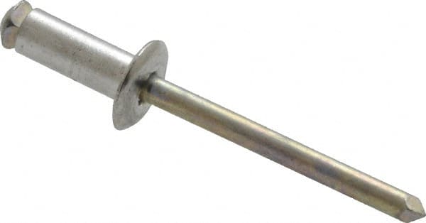 RivetKing - Dome Head Aluminum Peel Blind Rivet - Steel Mandrel, 0.188" to 0.275" Grip, 3/8" Head Diam, 0.196" Max Hole Diam, 0.511" Length Under Head, 3/16" Body Diam - Exact Tooling