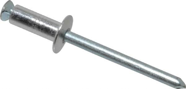 RivetKing - Dome Head Aluminum Peel Blind Rivet - Steel Mandrel, 0.188" to 0.354" Grip, 3/8" Head Diam, 0.196" Max Hole Diam, 0.551 to 0.590" Length Under Head, 3/16" Body Diam - Exact Tooling