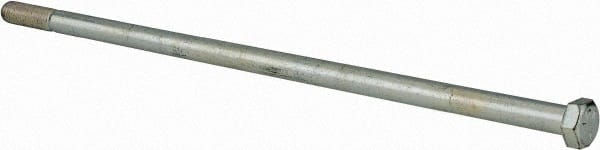 Made in North America - 1/2-13 UNC, 14" Length Under Head Hex Head Cap Screw - Partially Threaded, Grade 5 Steel, Zinc-Plated Finish, 3/4" Hex - Exact Tooling