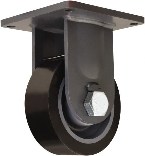 Hamilton - 8" Diam x 3" Wide x 11" OAH Top Plate Mount Rigid Caster - Polyurethane Mold on Forged Steel, 4,500 Lb Capacity, Tapered Roller Bearing, 8-1/2 x 8-1/2" Plate - Exact Tooling