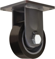 Hamilton - 8" Diam x 3" Wide x 11" OAH Top Plate Mount Rigid Caster - Polyurethane Mold on Forged Steel, 4,500 Lb Capacity, Tapered Roller Bearing, 8-1/2 x 8-1/2" Plate - Exact Tooling