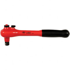 Wiha - 1/2" Drive Pear Head Ratchet - Insulated Finish, 10" OAL, 48 Gear Teeth, 1,000 Volt Insulated Handle, Reversible Head - Exact Tooling