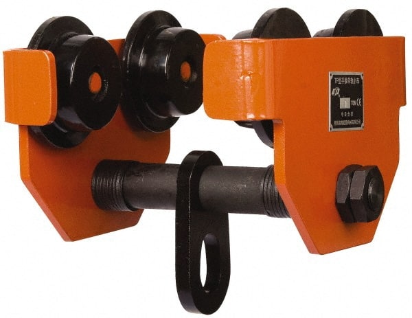 Value Collection - 1 Ton Capacity Wide Range Ball Bearing Trolley - 3-5/32" to 5-3/4" Flange Width, 2-5/8" Wheel Diam, 5" to 24" I-Beam, 35" Min Radius - Exact Tooling